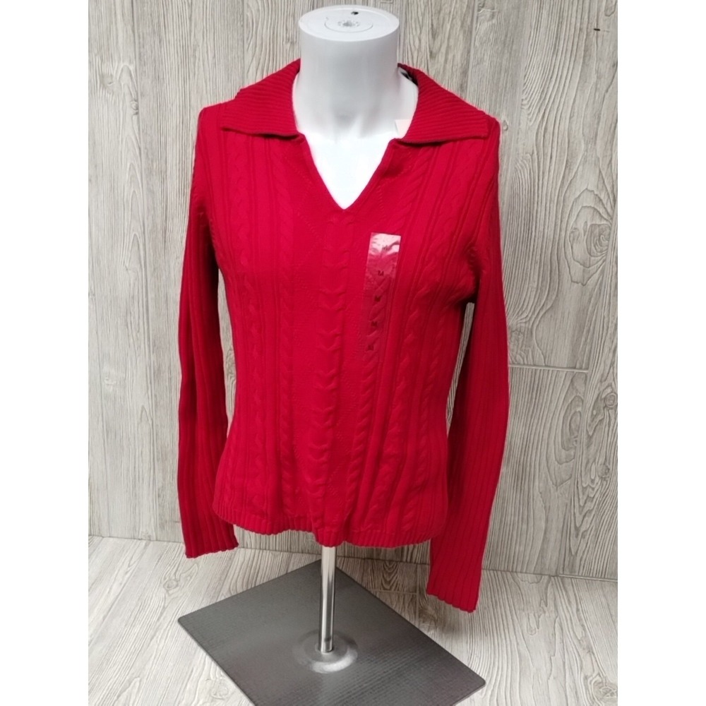 Liz Claiborne Villager Women Size M Red Sweater Pullover Textured‎ Knit